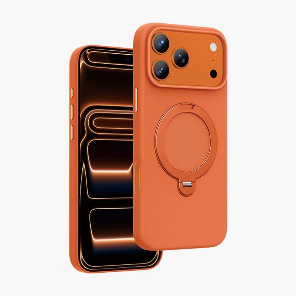 Green Linon Minster Leather MagSafe Compatible Case 17pro  /18pro  (Orange)