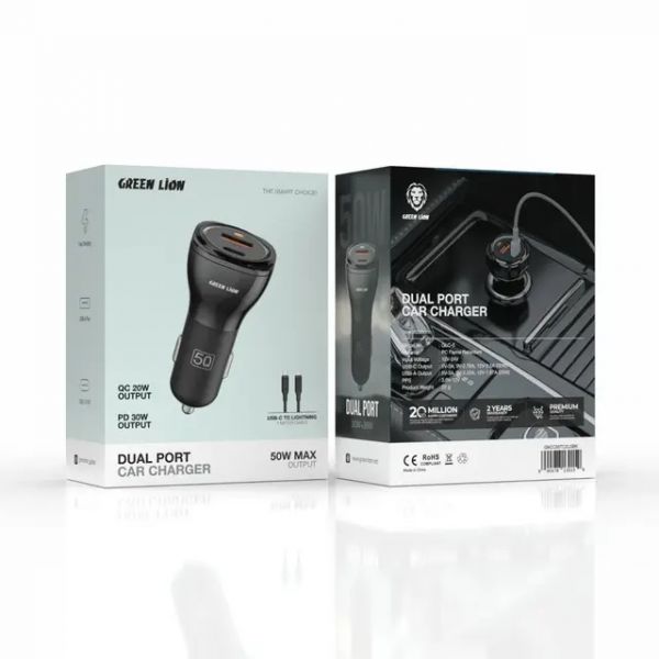 Green Lion Dual Port Car Charger 50W (PD 30W + QC 20W)