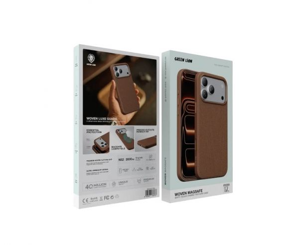 Green Lion Woven MagSafe Soft-Touch Fabric Texture Case for 17 Pro/Pro Max (Brown)