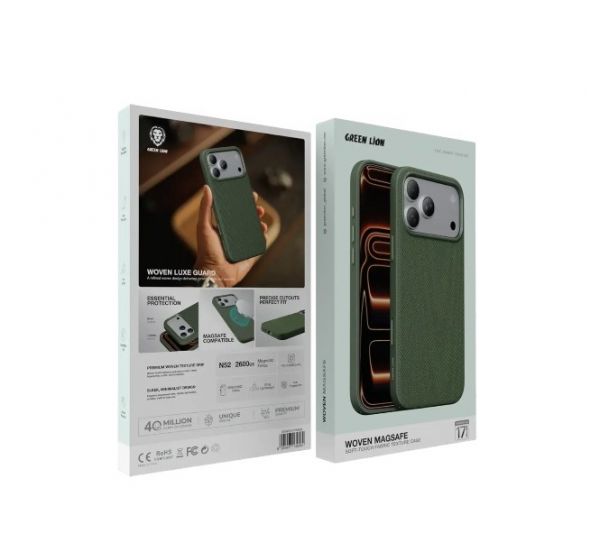 Green Lion Woven MagSafe Soft-Touch Fabric Texture Case for 17 Pro/Pro Max (Green)