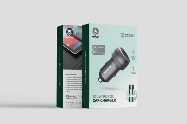 Green Lion 100W PD + QC Car Charger Type-C To Type-C Cable (1m)