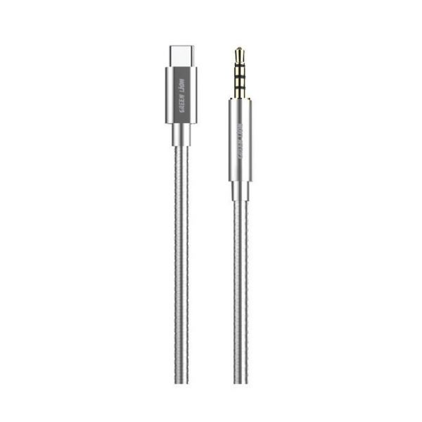 Green Lion Non-MFi USB-C to AUX 3.5mm Stainless Steel Plating Cable 90cm(Silver)