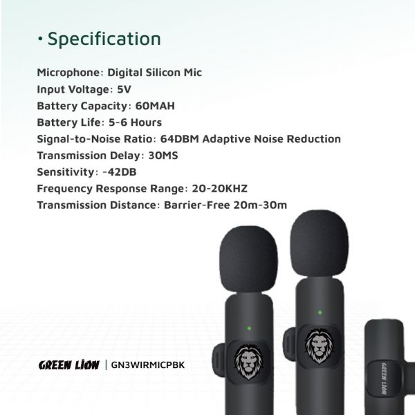 Green Lion 3 in 1 Wireless Microphone - Black