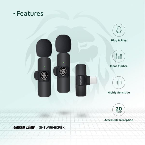 Green Lion 3 in 1 Wireless Microphone - Black