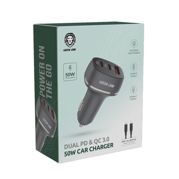 Green Lion Dual PD & QC 3.0 50W Car Charger