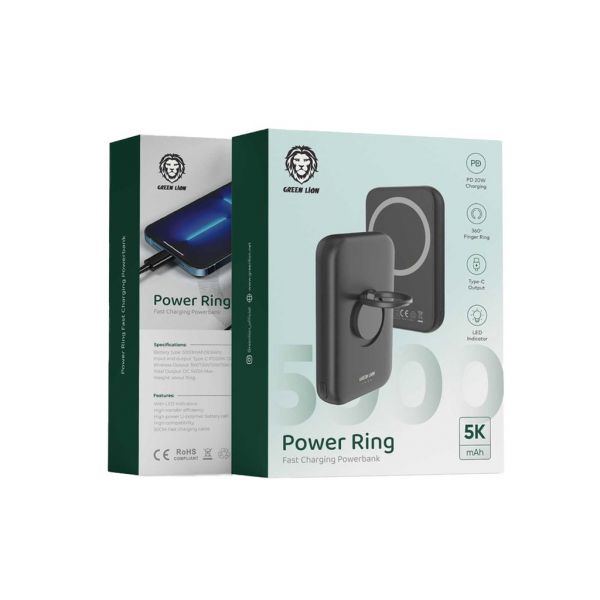 Green Lion Power Ring Fast Charging Power Bank 5000mAh PD 20W (Black)