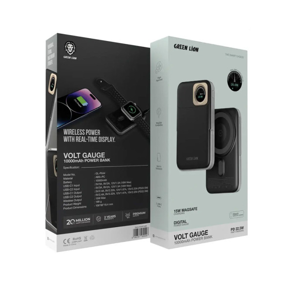 Green Lion Volt Gauge 10000mAh Power Bank PD 22.5W (Black)