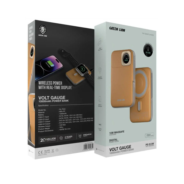 Green Lion Volt Gauge 10000mAh Power Bank PD 22.5W (Orange)