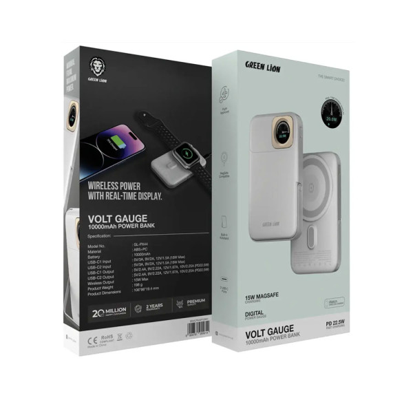 Green Lion Volt Gauge 10000mAh Power Bank PD 22.5W (White)