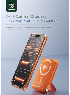 Green Lion WELLINGTON 10000mAh Magsafe Power Bank PD 35W (Orange)