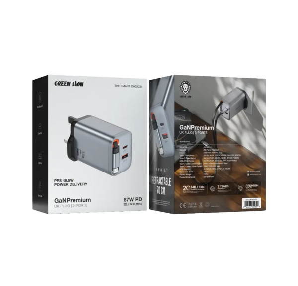 Green Lion GaN Premium UK Plug Wall Charger 40W