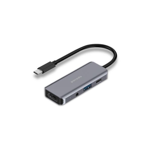 Porodo 4in1 USB-C Hub Type-C PD 100W HDMI USB 3.5mm Aux