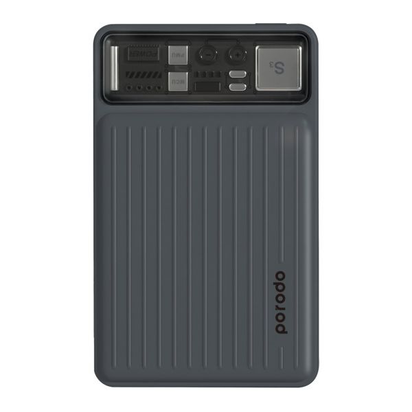 Porodo 10000mAh Slim Power Bank PD 22.5W with Built-in Type-C & Lightning Cables(Black)