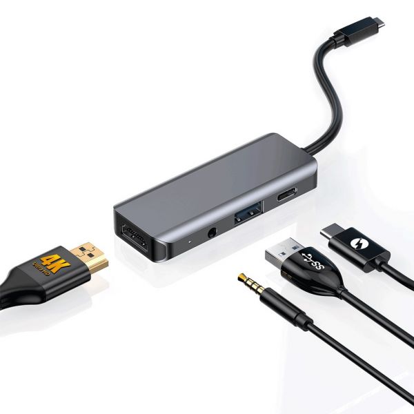 Porodo 4in1 USB-C Hub Type-C PD 100W HDMI USB 3.5mm Aux