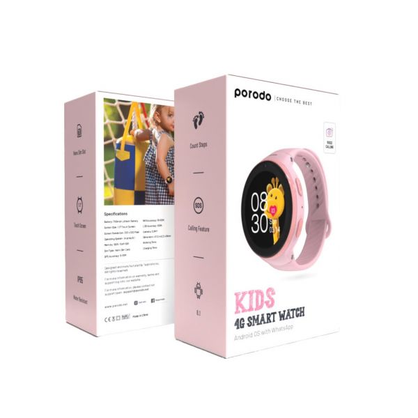 Porodo 4G Kids GPS Smart Watch Pink